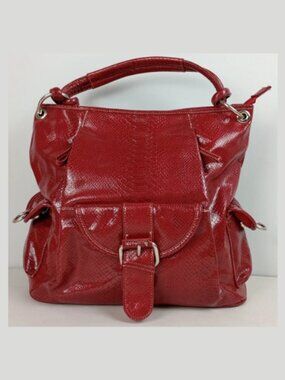 SAG HARBOR Donna Karan Snakeskin Red Leather 12" x 13" Handbag